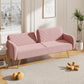 Pink Fabric Double Sofa with Split Backrest and Two Throw Pillows