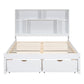 Full Size Platform Bed with Storage Headboard and 2 Drawers, White