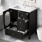 Bathroom Vanity with Sink, Bathroom Vanity Cabinet with Three Drawers and Door, Solid Wood and MDF, Black