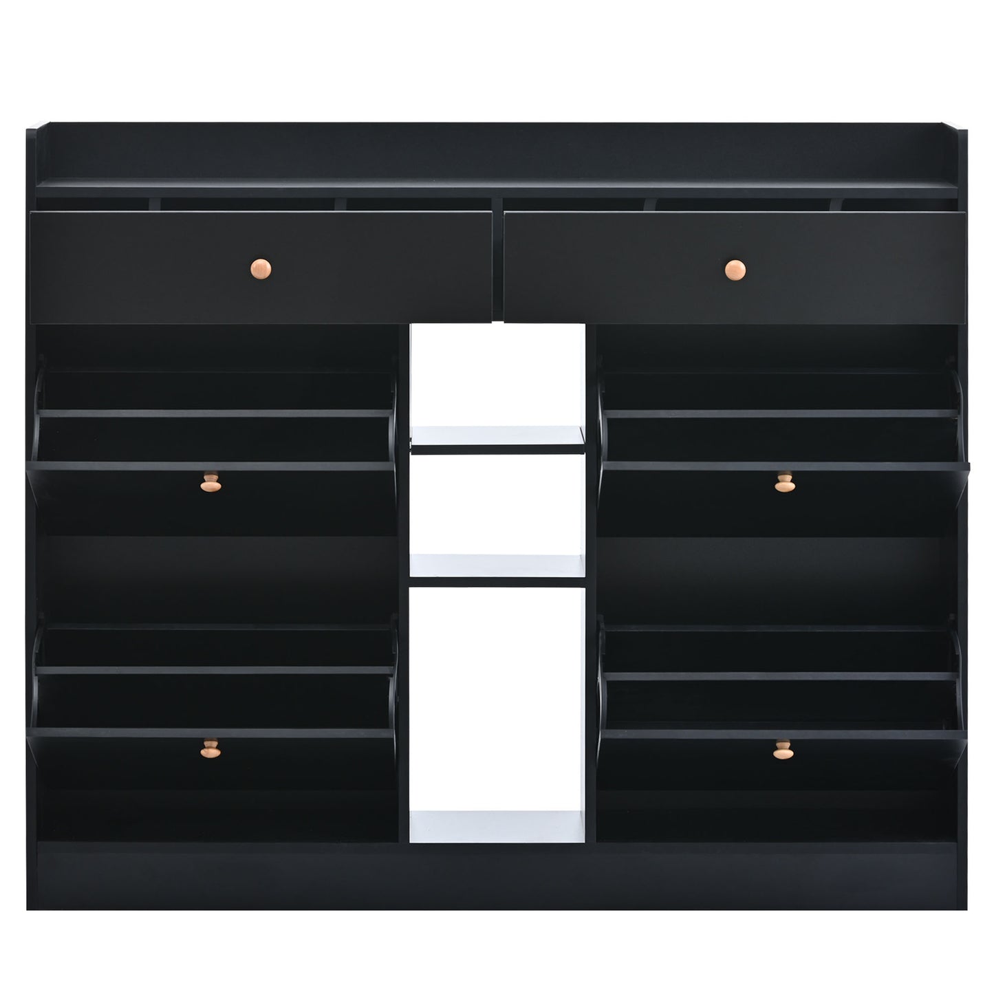 ONTREND modern shoe cabinet with 4 flipped drawers, multifunctional double-layer shoe storage with drawers, black.