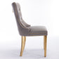 Tufted solid wood velvet cushioned dining chair, gold-plated stainless steel nail leg heads, 2 pieces in gray and gold