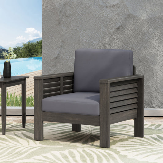 Outdoor Acacia Wood Club Chairs with Cushions, Dark Gray Finish, Perfect for Patios