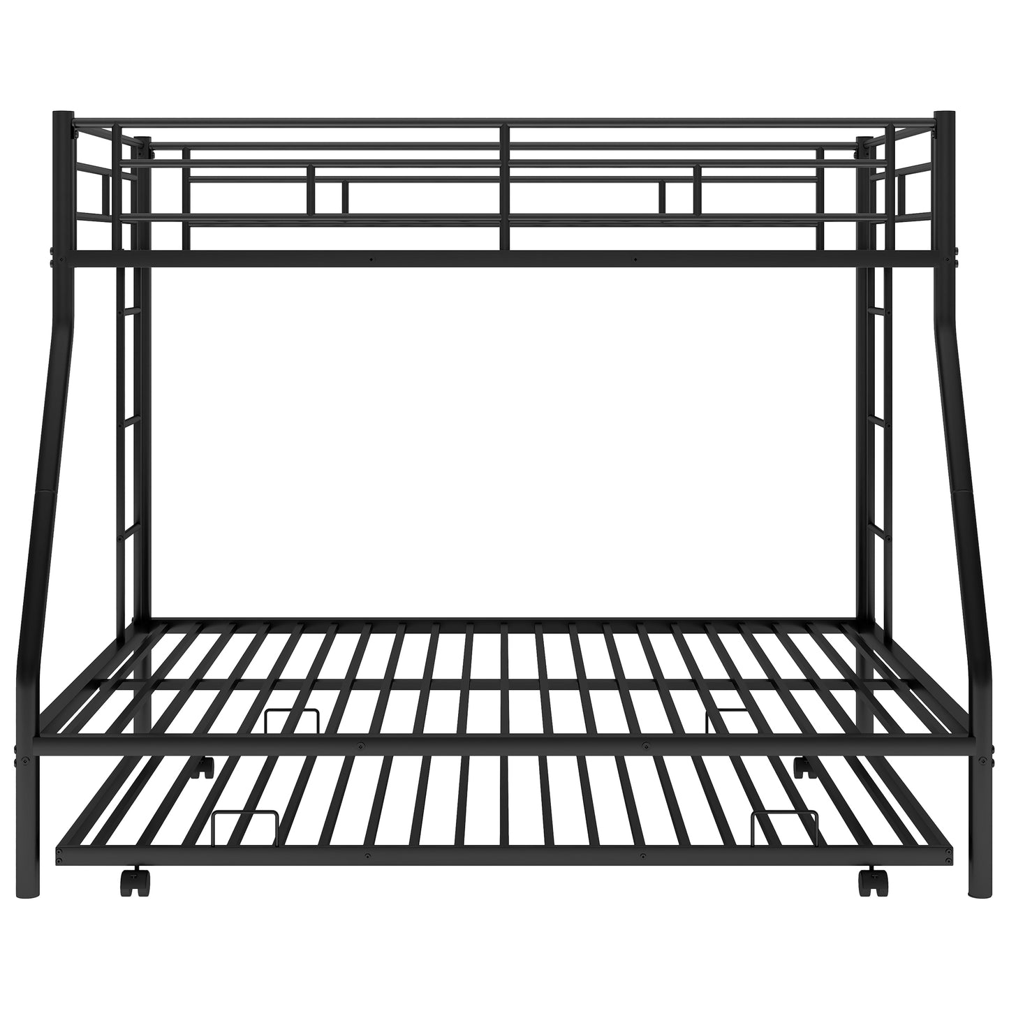 Twin over Full Bed with Sturdy Steel Frame Bunk Bed with Twin Size Trundle  Two-Side Ladders  Black