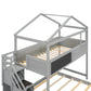 Twin over Full House Bunk Bed with Storage Staircase and Blackboard, Gray Finish