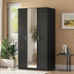 3 Door Wardrobe with Mirror, Armoire with Hanging Rod and 3 Fixed Shelves,Black