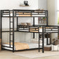 L-shaped Metal Triple Twin Size Bunk Bed, Black