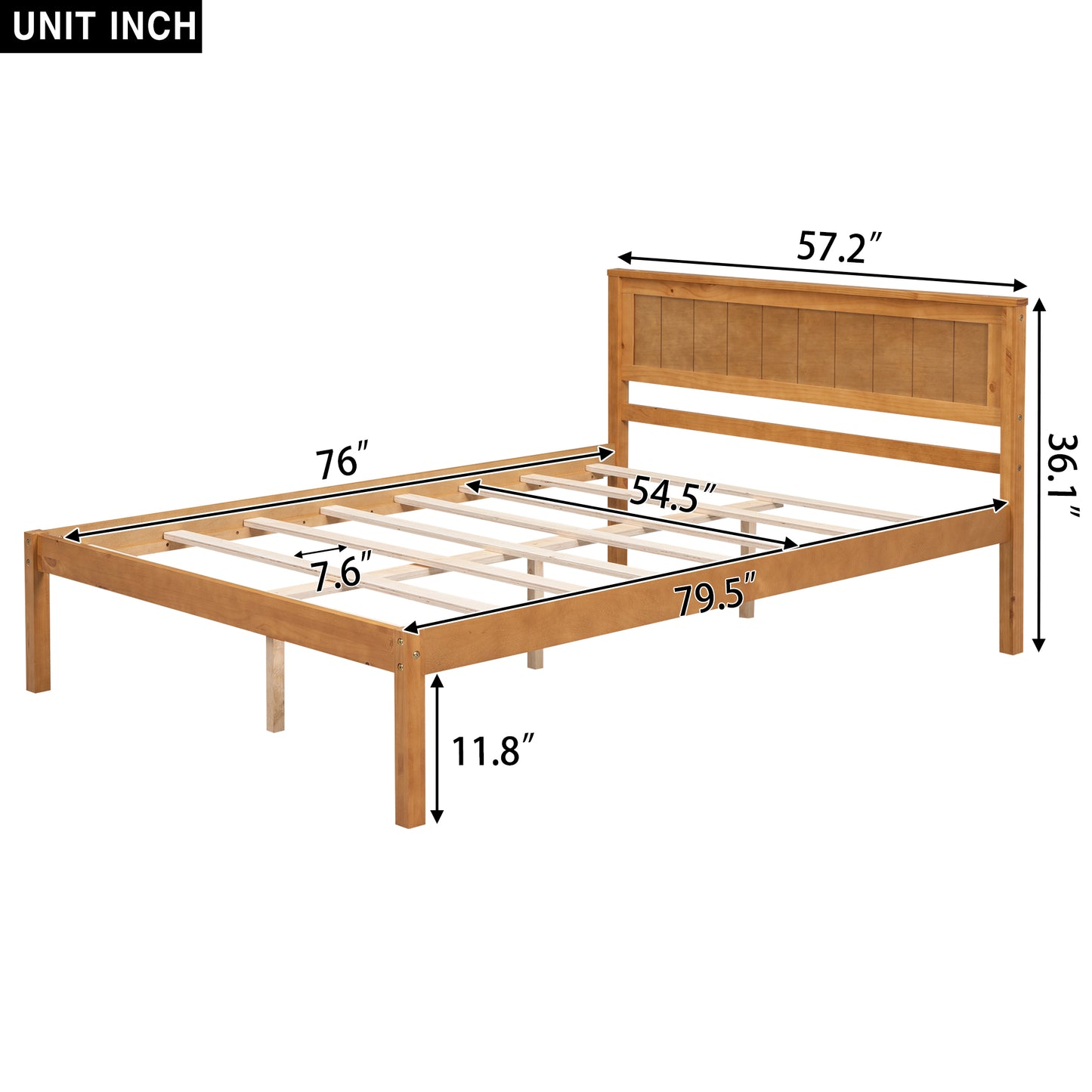 Platform Bed Frame with Headboard, Wood Slat Support No Box Spring Needed Full  Oak