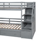 Twin over Twin Bunk Bed with Storage Staircase, Slide and Drawers, Desk with Drawers and Shelves  Gray