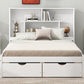 Full Size Platform Bed with Storage Headboard and 2 Drawers, White