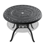 Cast Aluminum Patio Dining Table With Black Frame and Umbrella Hole