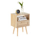 Rattan End table with drawer and solid wood legs Modern nightstand side table for living room natural