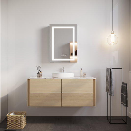 26x20 inch Bathroom Medicine Cabinet with LED Mirror, Anti-Fog, Waterproof3000K~6000K Single Door Lighted Bathroom Cabinet with Touch SwichDimmable Recessed or Surface Mount (Right Door)