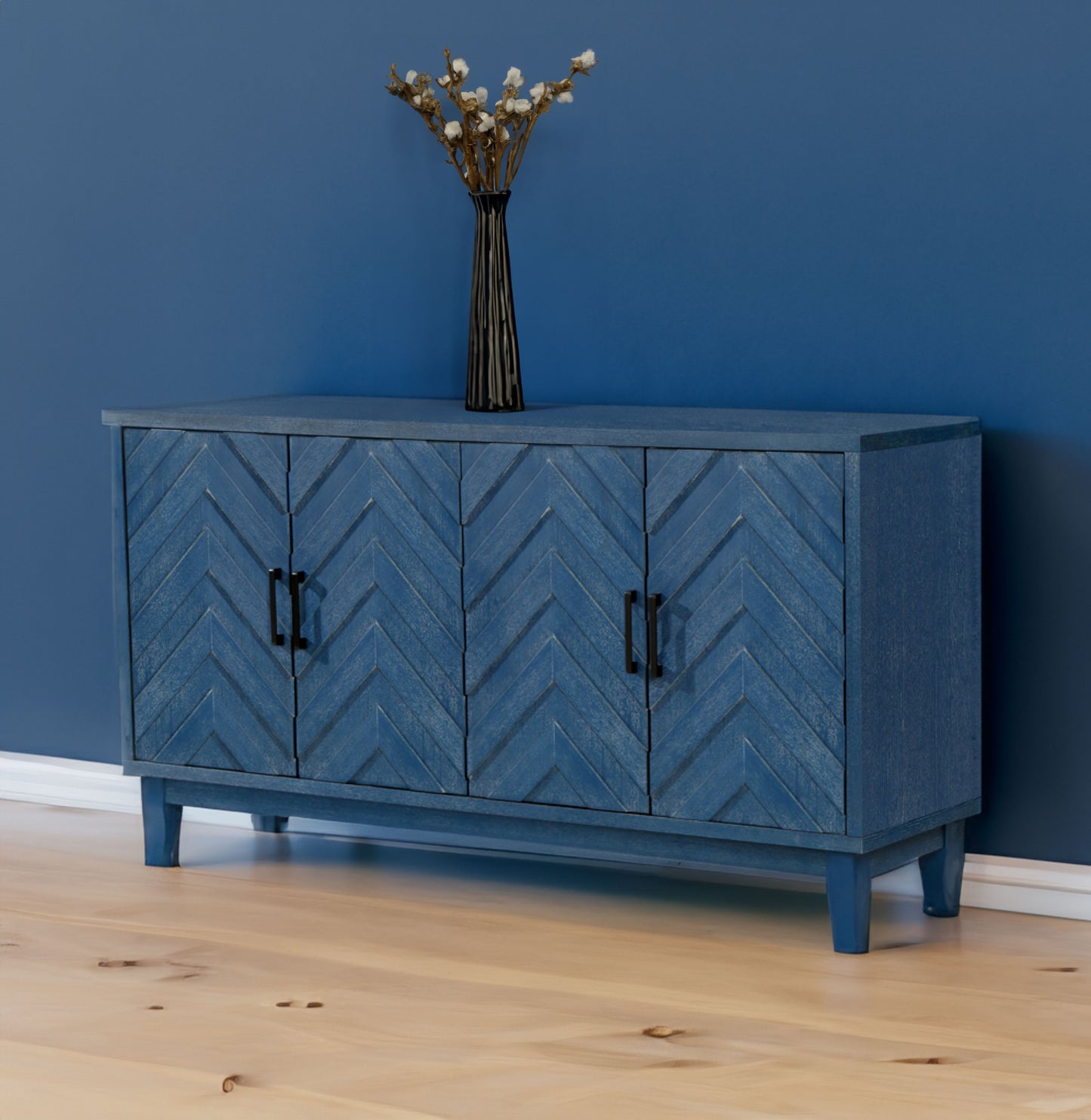 Stronger Vintage Style Buffet Cabinet, Lacquered Accent Storage with 4 Wooden Doors