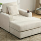 39.7" Oversized Chaise Lounger with Pillows, Charge Station, and Cup Holders, Chenille Fabric in Cream