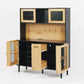 buffet side cabinet with storage door and power outlet, coffee bar cabinet with wine rack, black and natural colors