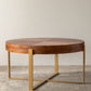 Modern Retro Splicing Round Coffee Table Fir Wood Table Top with Gold Cross Legs Base(Same SKU:W757126236)