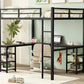 Full Metal Loft Bed with Desk and Shelves, Loft Bed with Ladder and Guardrails, Loft Bed Frame for Bedroom, Black