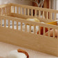 Twin Floor Bed Frame with Fence, Wood Kids Floor Beds Frame for Bedroom Playroom,Natural