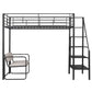 Twin Size Metal Loft Bed with Bench and Storage Staircase  Black