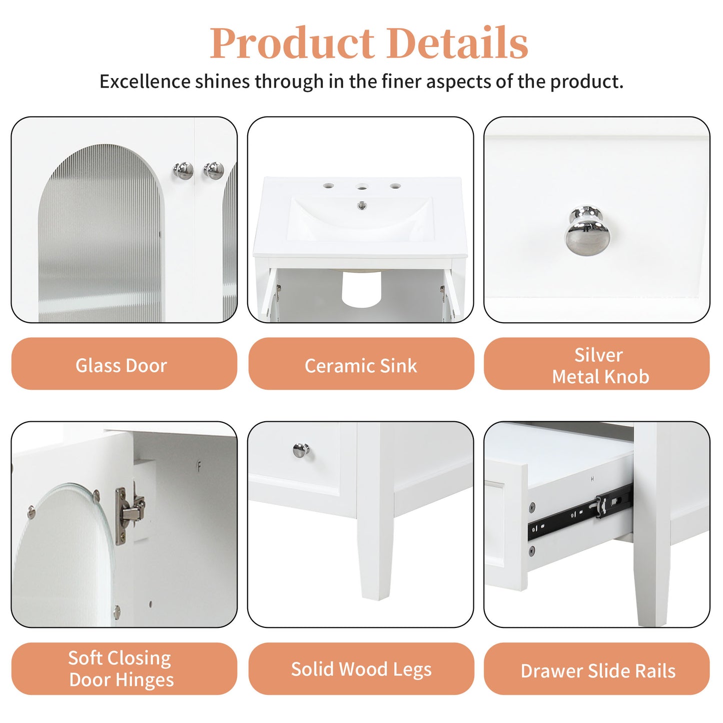 Bathroom Vanity with Sink, Bathroom Vanity Cabinet with One Drawer and Doors, Adjustable Shelf, Solid Wood and MDF, White