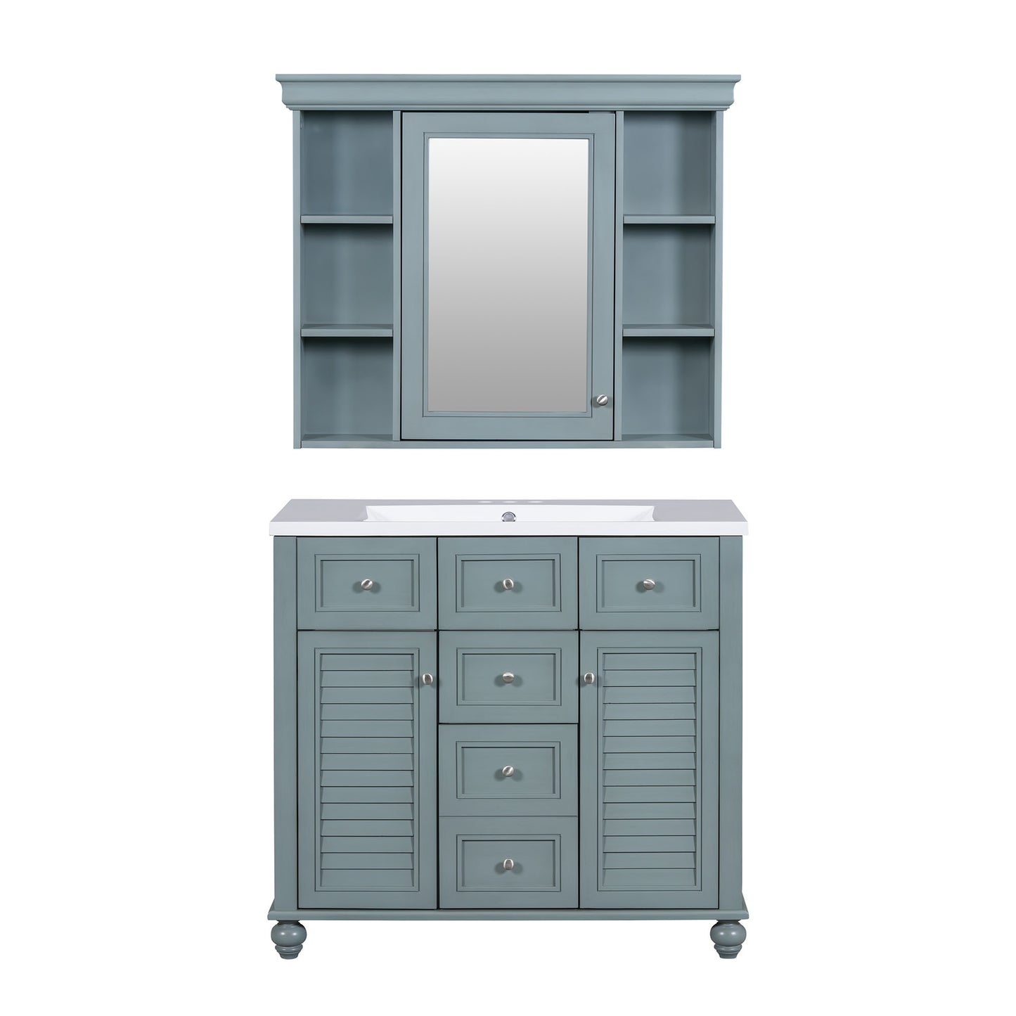 36" Modern Mirror Cabinet with Adjustable Shelves, 2 Soft-Closing Doors, and 6 Drawer Organizers