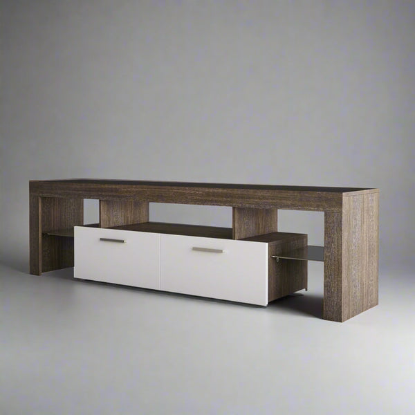Modern TV Console with Glass Shelf – Quick Assembly
