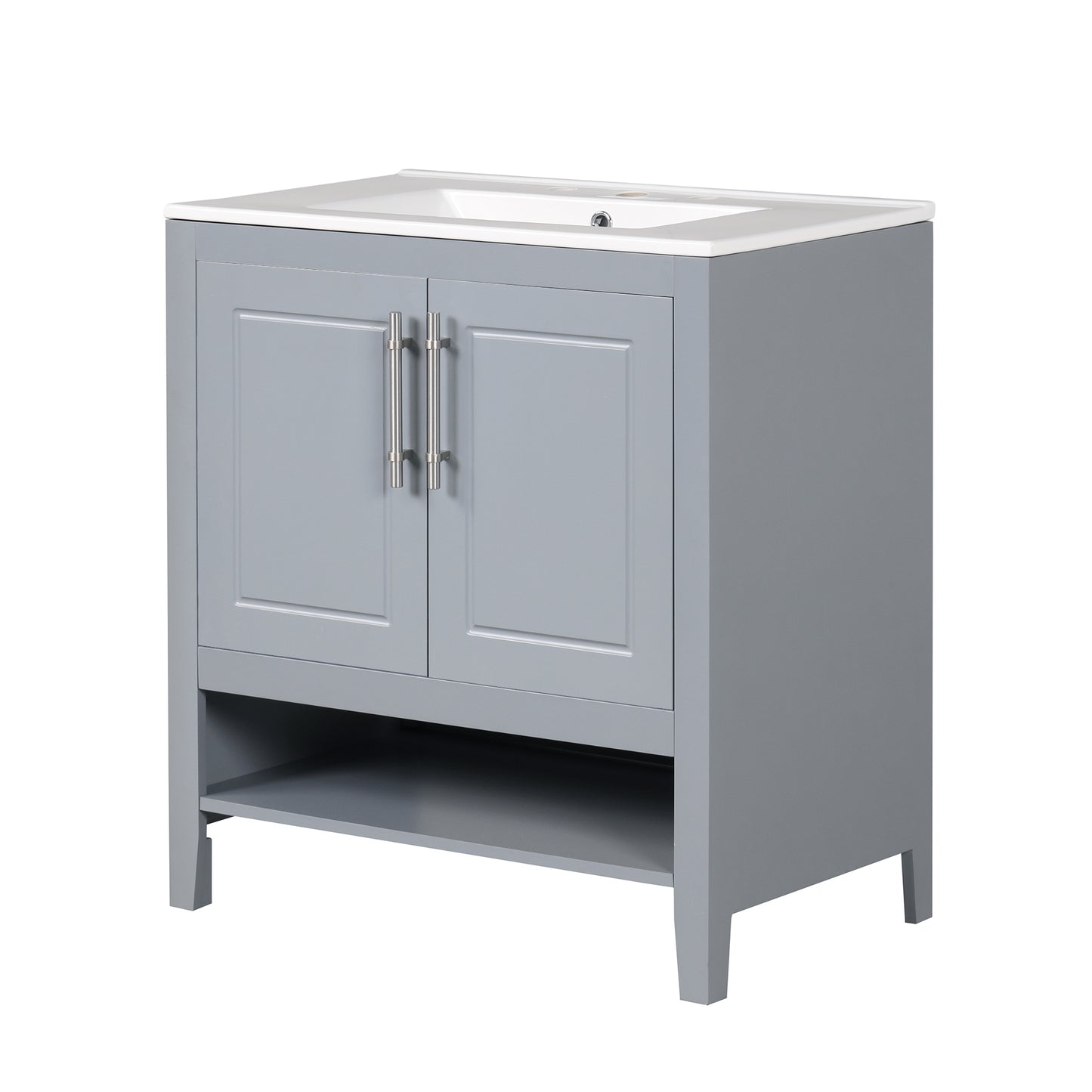 Bathroom Vanity with Sink, Multi-functional Bathroom Cabinet with Doors and Drawers, Solid Frame and MDF Board, Grey