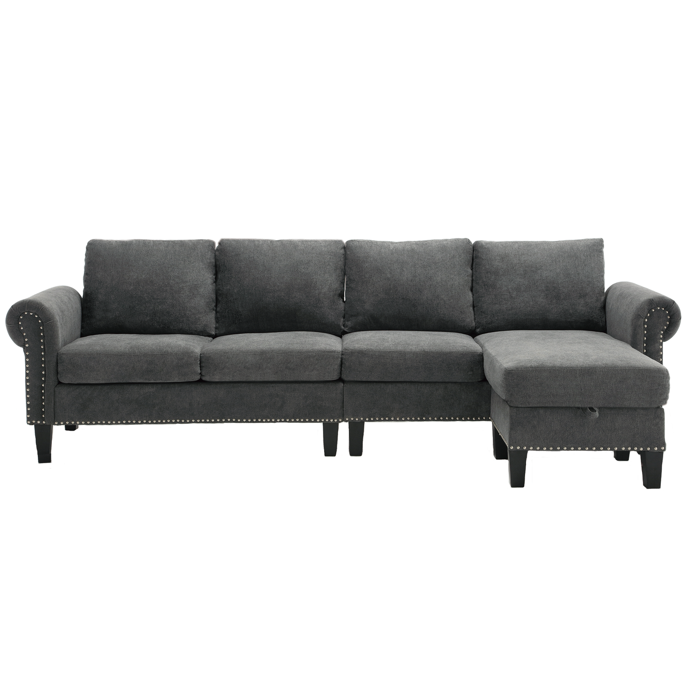 Convertible Sectional Sofa with Storage, L-Shaped Design in Modern Linen Fabric, Gray for Living Rooms