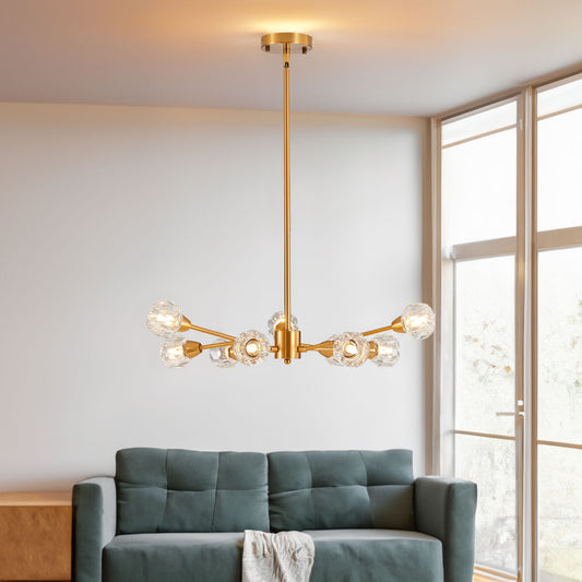 Modern Crystal Chandeliers, 9 Lights Golden Chandelier for Living Room Bedroom (Bulbs Not Included)