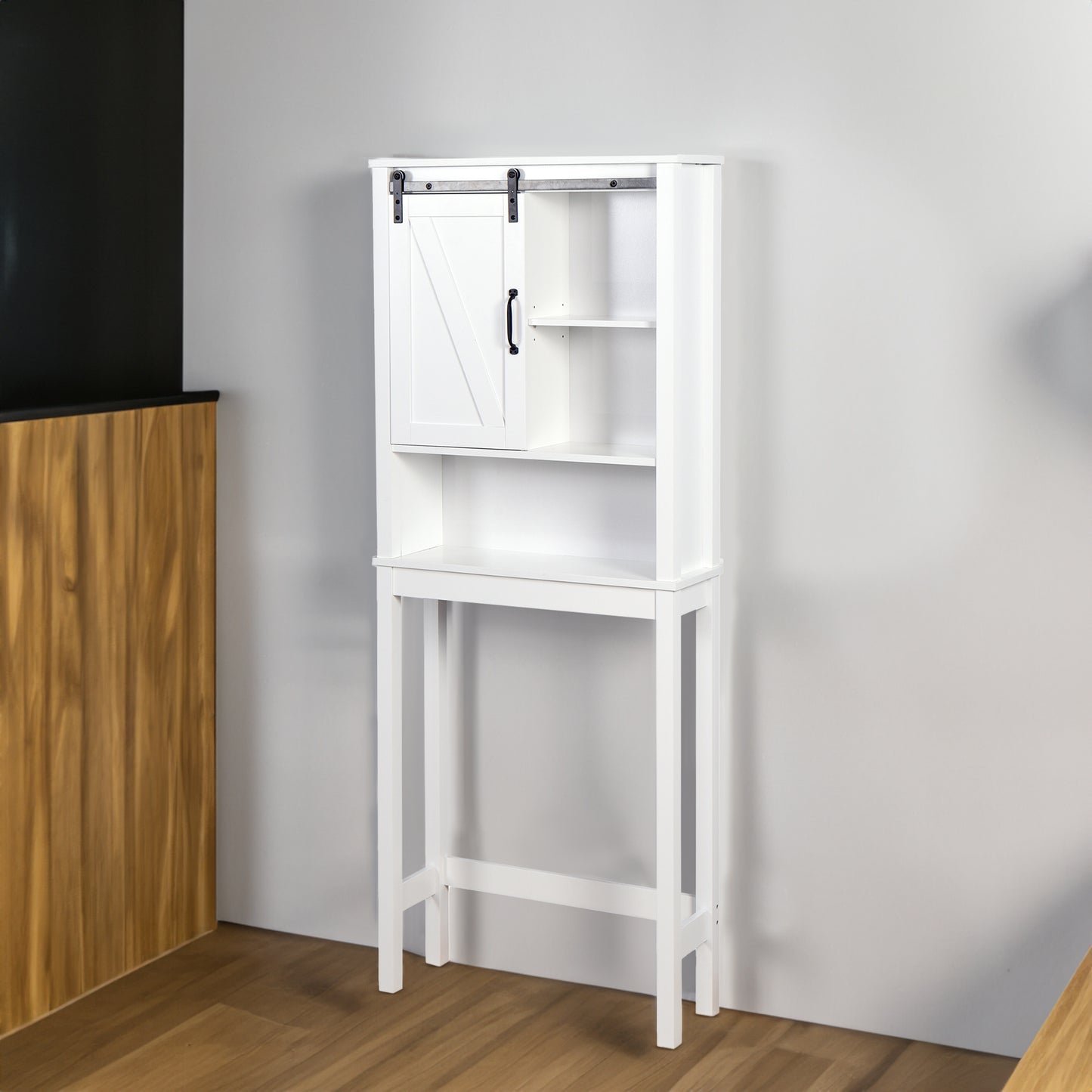 Over-the-Toilet Storage Cabinet, Space-Saving Bathroom Cabinet, with Adjustable Shelves and A Barn Door 27.16 x 9.06 x 67 inch