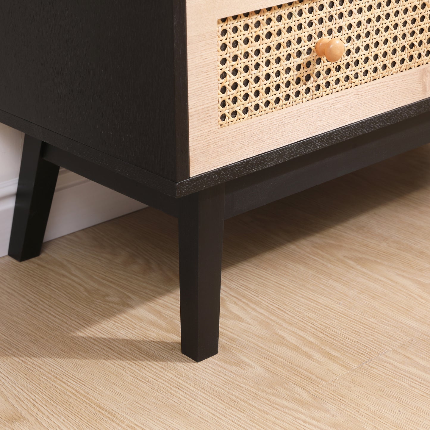 3-Drawers Rattan Storage Cabinet Rattan Drawer,for Bedroom,Living Room,Natural drawer and black panel