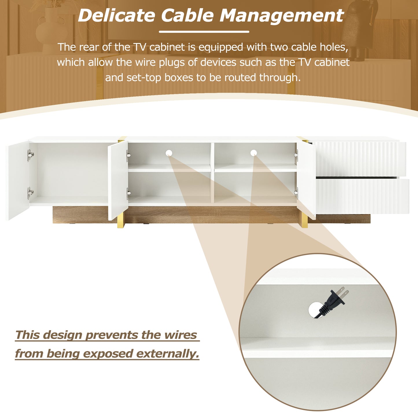 Luxury Fluted TV Stand for TVs Up to 80'', Modern Entertainment Center with Storage Cabinets & Drawer White