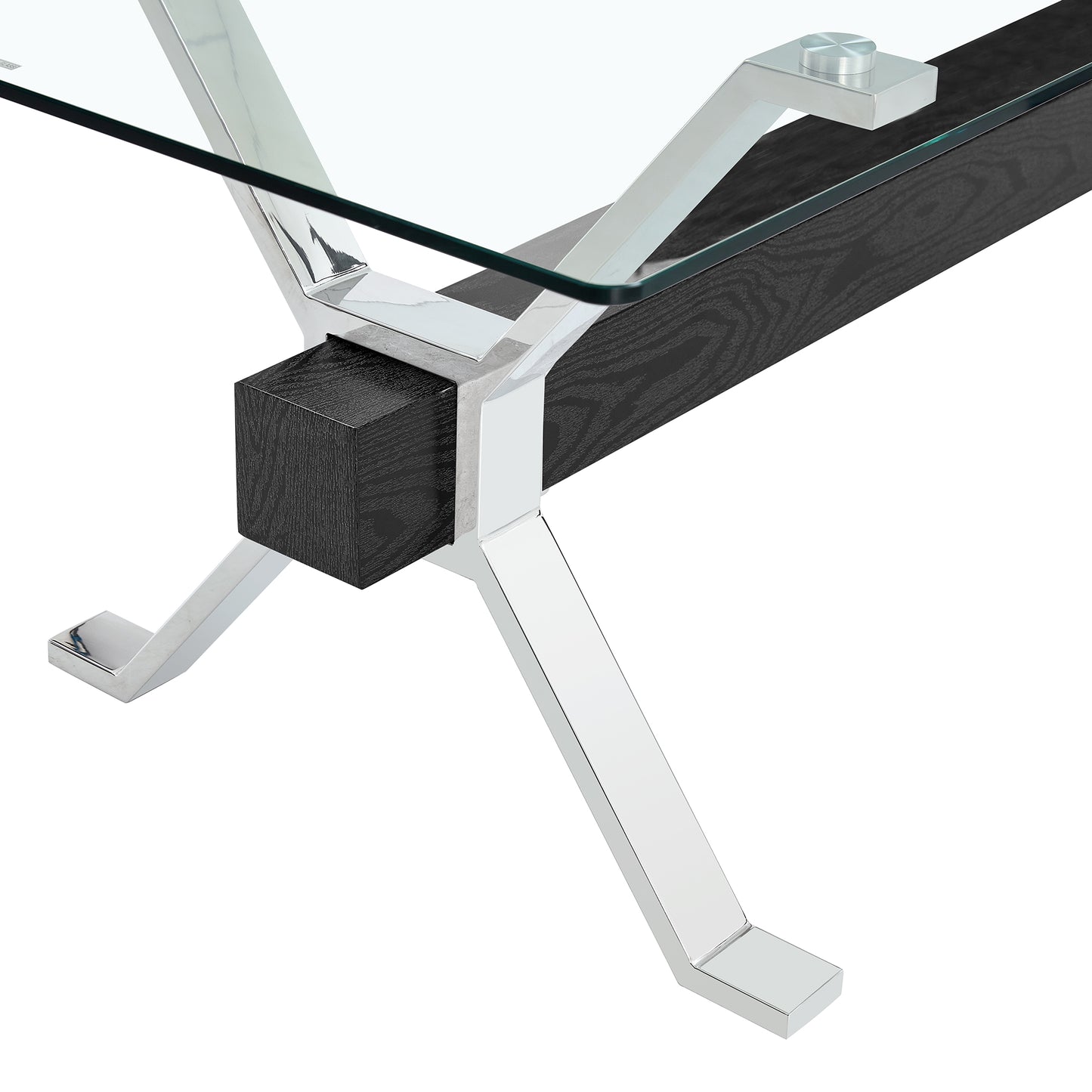 Modern Tempered Glass Dining Table, Large Office Desk with Silver Plated Metal Legs and MDF Crossbars