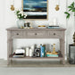 TREXM Classic Retro Style Console Table with Three Top Drawers and Open Style Bottom Shelf (Gray Wash)