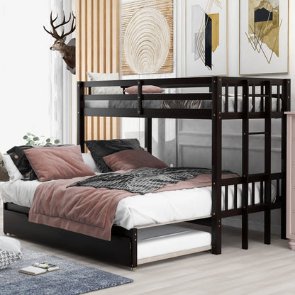 Twin over Pull-out Bunk Bed with Trundle  Espresso