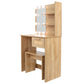 Vanity Desk Set Stool & Dressing Table with LED Lighting Mirror Drawer and Wood Cosmetic Table Chest of Drawers Nature Color