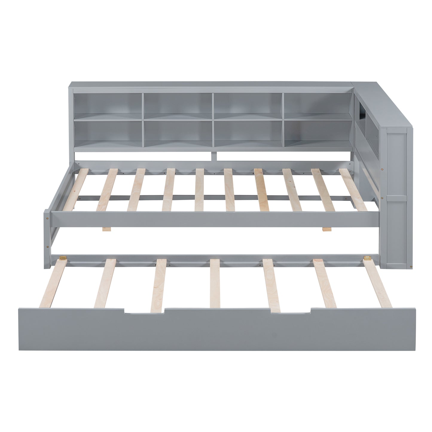 Wooden Twin Size DayBed with Twin Size Trundle, DayBed with Storage Shelf and USB Charging Ports,Grey