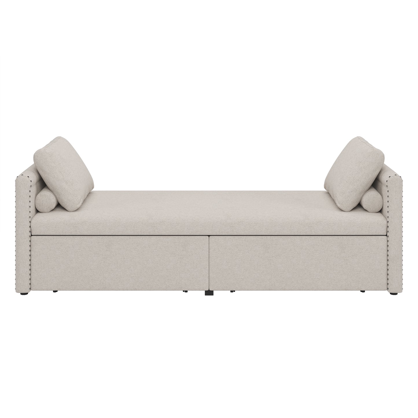 Modern Cushioned Lounge Chair Sofa Bed with 2 Drawers, Linen Fabric in Beige