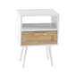 Rattan End table with drawer and solid wood legs Modern nightstand side table for living room white