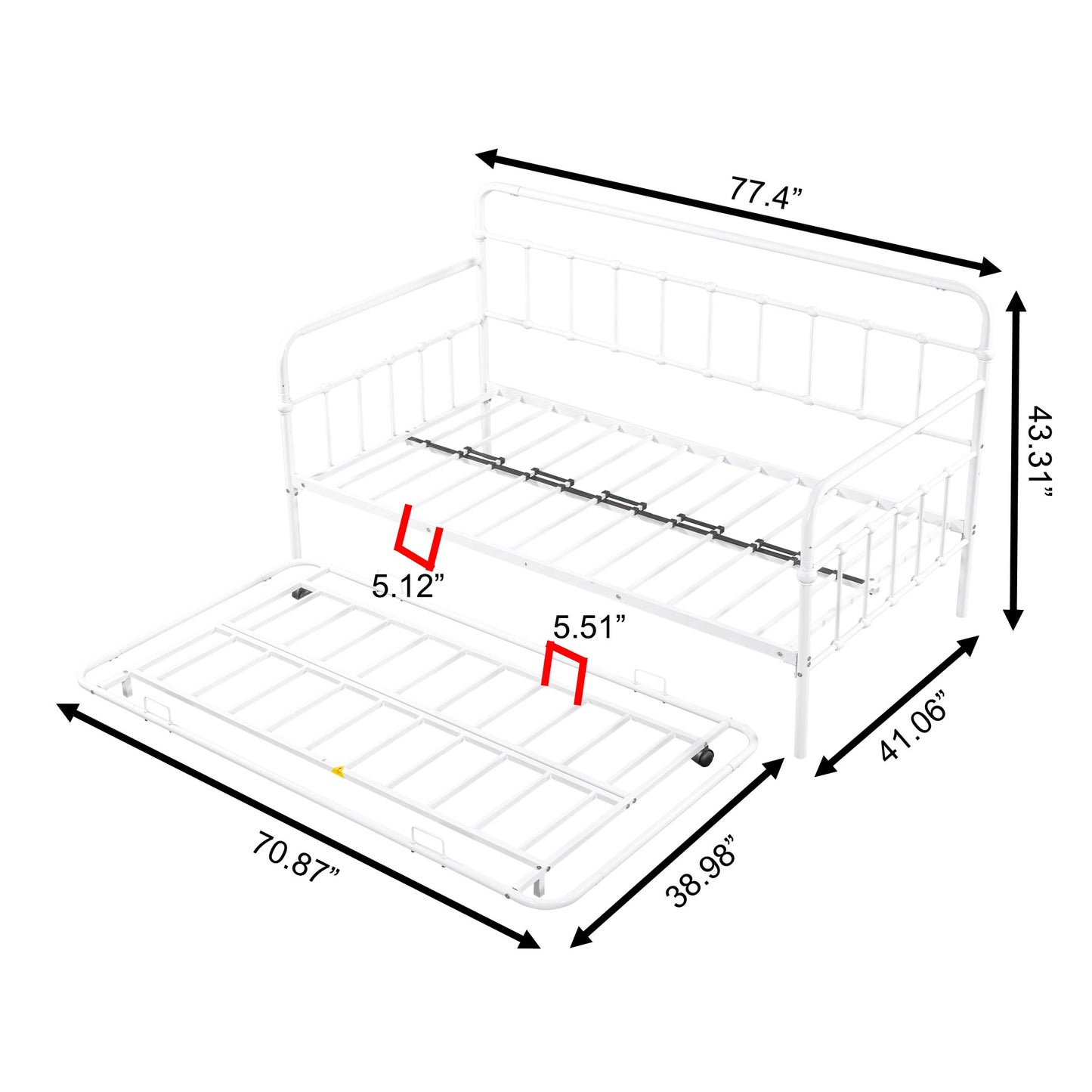 Metal Frame Daybed with trundle（white）