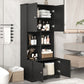 Bathroom storage cabinet, 4-door independent cabinet, adjustable shelf, open multi-layer shelf, black