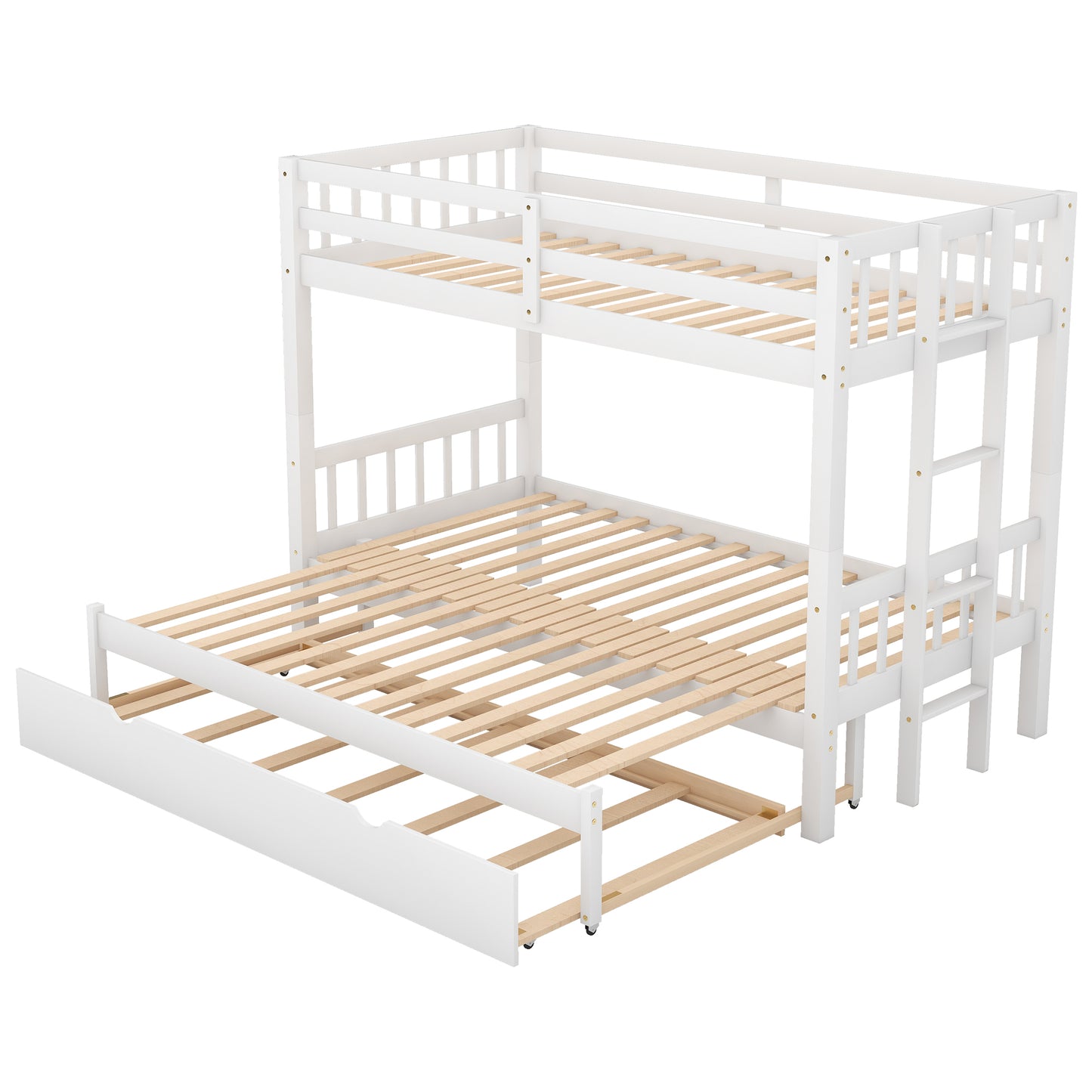 Twin over Pull-out Bunk Bed with Trundle  White