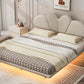 Queen Size Upholstery LED Floating Bed with PU Leather Headboard and Support Legs,Beige