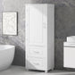 Tall bathroom storage cabinet with two drawers and adjustable shelves for independent storage