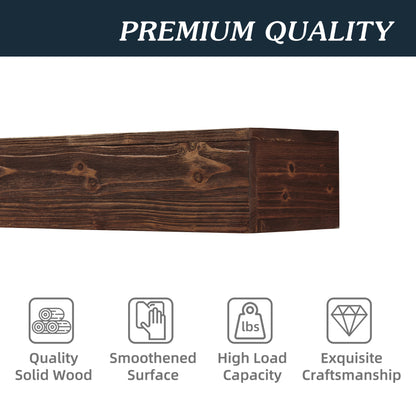 48-Inch Rustic Wood Floating Fireplace Mantel Brown