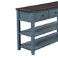 Retro Design Console Table with Two Open Shelves, Pine Solid Wood Frame and Legs for Living Room (Antique Navy+Espresso)