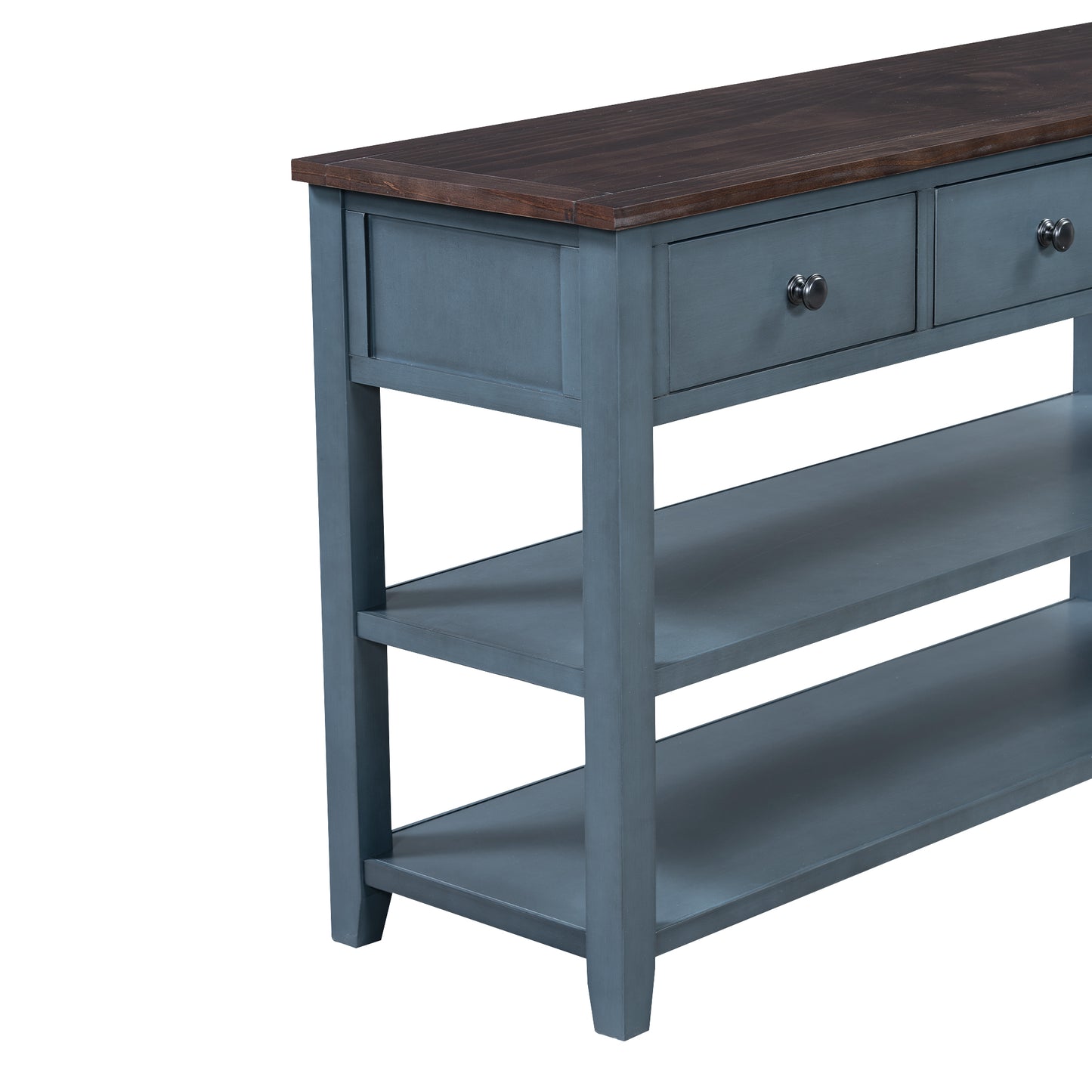 Retro Design Console Table with Two Open Shelves, Pine Solid Wood Frame and Legs for Living Room (Antique Navy+Espresso)