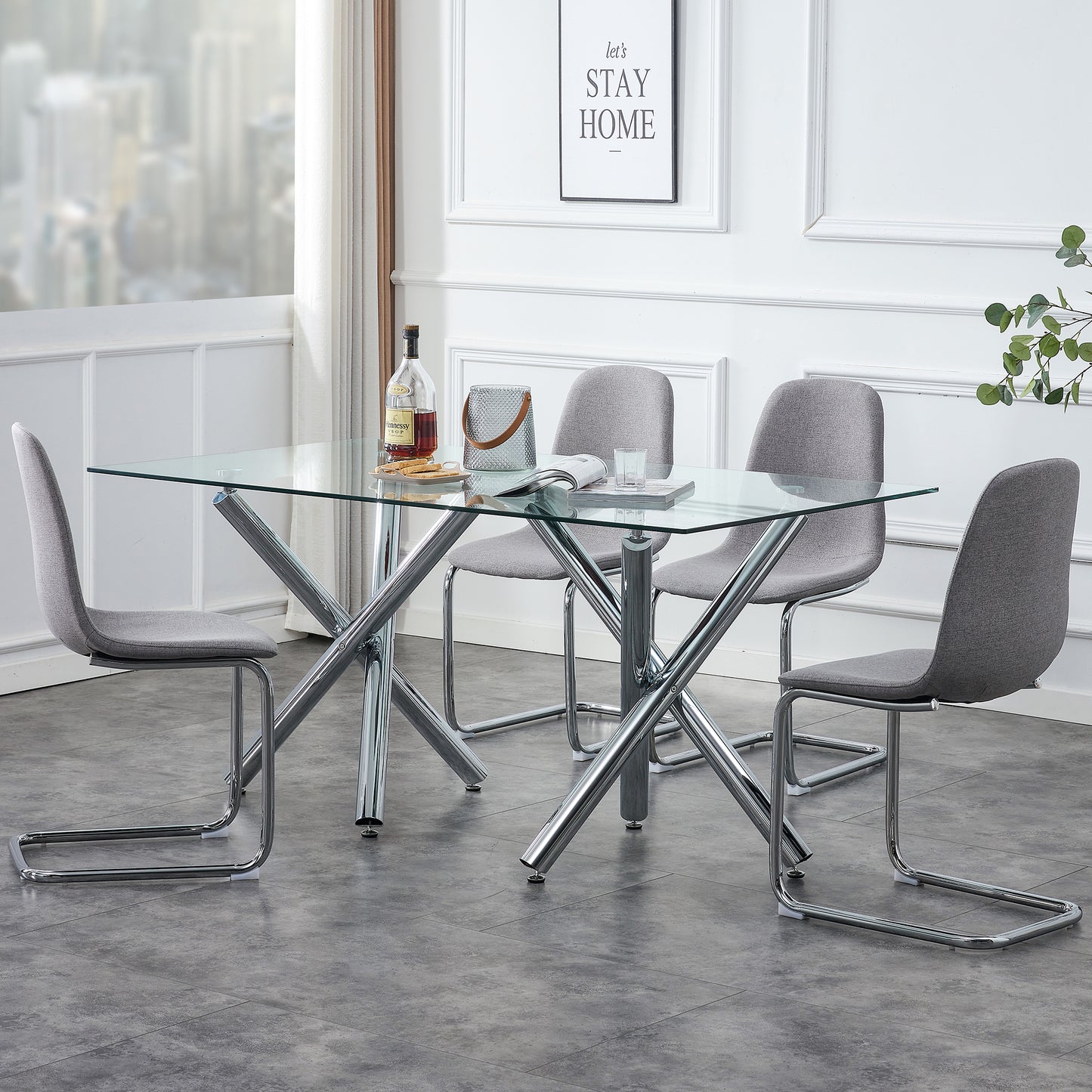 Large Modern Minimalist Rectangular Glass Dining Table, Seats 6-8, Perfect for Contemporary Dining Rooms