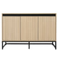 Engraved 3-Door Side Panel Cabinet with LED, Modern Coffee Bar Cabinet with Adjustable Shelves