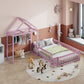 Wooden Full Size Children's Bed with Detachable Headboard and Integrated Clothes Drying Rack, Pink